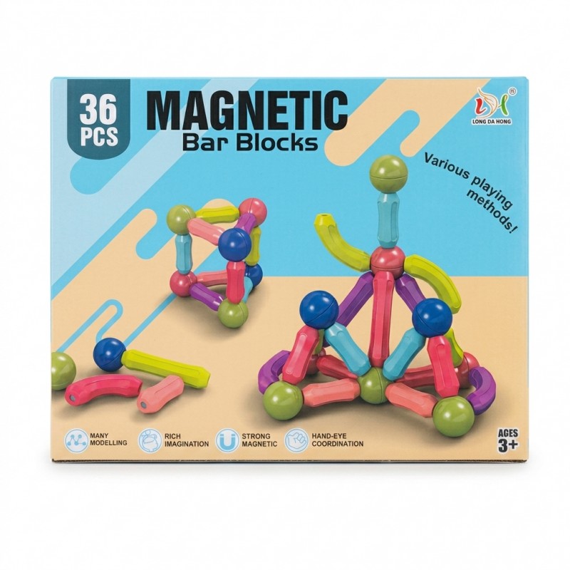 Set 36 piese magnetice constructie copii Montessori bile bastonase 3+ ani cadou Adison